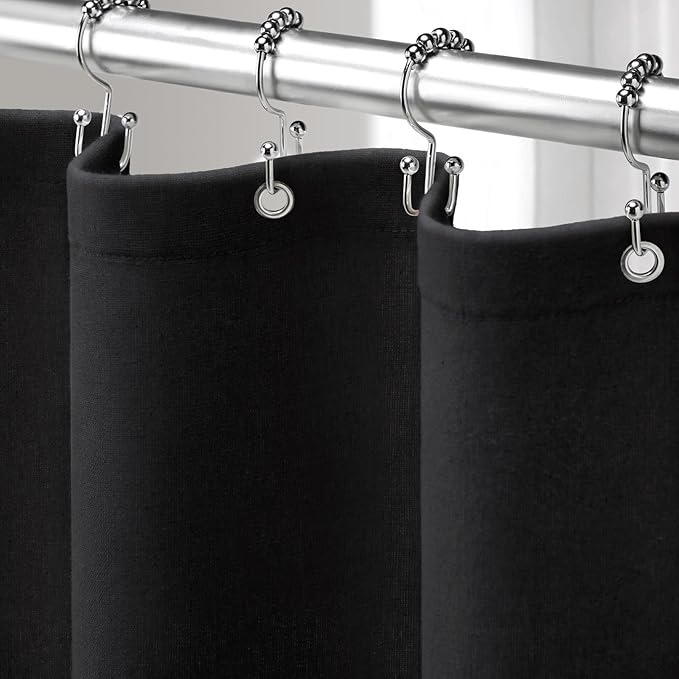 Linen Shower Curtain Black, Fabric Boho Farmhouse Shower Curtains for Bathroom Cotton Natural Cloth Liner Set 72" W x 72" L