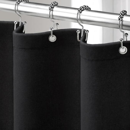 Linen Shower Curtain Black, Fabric Boho Farmhouse Shower Curtains for Bathroom Cotton Natural Cloth Liner Set 72" W x 72" L