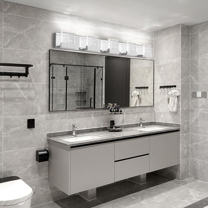 Bubble Bathroom Light Fixtures, 5 Light Chrome Vanity Lights, LED Bathroom Vanity Light Over Mirror, Modern Crystal Vanity Lights for Bathroom 6000K
