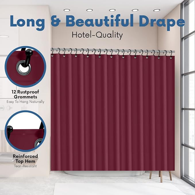 No Smell Shower Curtain Liner 72x72 Burgundy - PEVA Plastic Shower Curtain for Bathroom, PVC-Free Waterproof Burgundy Shower Liner with Metal Grommets and Magnet-Weighted Bottom Hem - Washable Liner