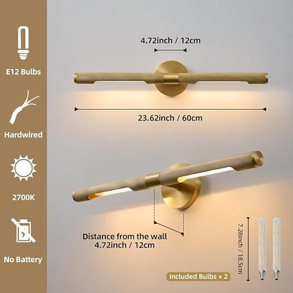 Museum Gallery Bathroom Picture Light - 24 Inch Long Gold Brass Dimmable Hardwired Wall Sconces with E12 Bulb - Frame Pictures Art Deco Sconce Lights for Painting Photo Artwork Library Vanity Over