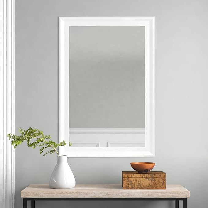 Tanmicoshomy White Bathroom Mirror 20x30 Inch, Wood Wall Mirror with Tempered Glass for Bathroom Living Room Bedroom or Hallway