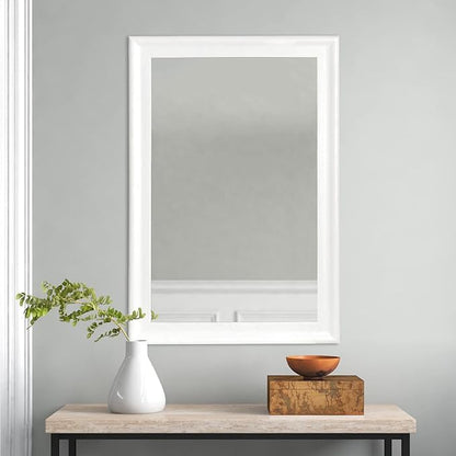 Tanmicoshomy White Bathroom Mirror 20x30 Inch, Wood Wall Mirror with Tempered Glass for Bathroom Living Room Bedroom or Hallway