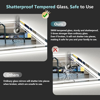 44x32 LED Bathroom Mirror, Backlit & Front Lit Lighted Mirror | Anti-Fog Vanity Mirror with Lights, 3 Color Dimmable, Memory, HD Tempered Glass, CRI95, IP54, UL Listed, Horizontal/Vertical