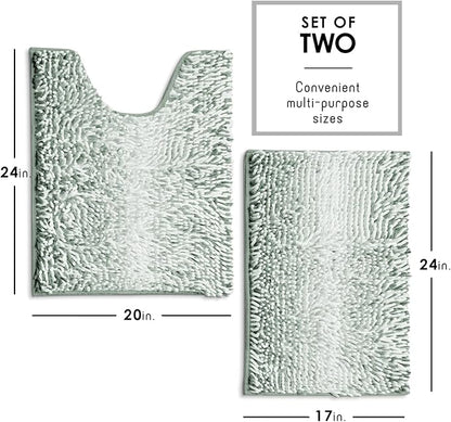 Hearth & Harbor Bathroom Rugs, Chenille Bath Mat - Machine Washable Bath Mats for Bathroom Non-Slip Backing Rubber, Quick Dry Bathroom Mat, 17 x 24 + 20 x 24 - Ombre Green