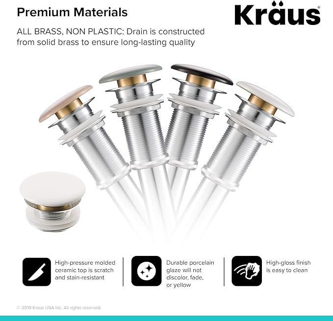 KRAUS Viva™ Round White Porcelain Ceramic Vessel Bathroom Sink with Pop-Up Drain, 16 1/2 in. D x 4 3/8 in. H, KCV-203GWH