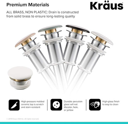 KRAUS Viva™ Round White Porcelain Ceramic Vessel Bathroom Sink with Pop-Up Drain, 15 3/4 in. D x 5 3/8 in. H, KCV-205GWH