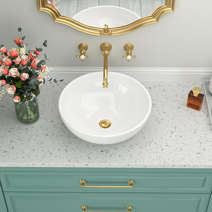 Round Bathroom Vessel Sink Bowl - 16x16 inch Modern Above Counter Sink White Porcelain Ceramic Art Basin