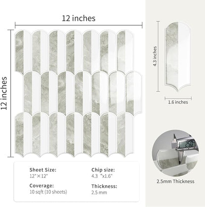 10-Sheet Upgraded Thicker Peel and Stick Kitchen Backsplash Tiles | Waterproof Self-Adhesive Vinyl Wall Tile Stick on Backsplash for Kitchen,Bathroom,Fireplace and RV(Beige,12"×12")