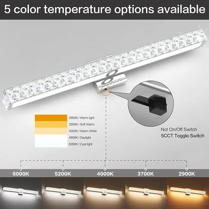 SOLFART Bathroom Light Fixtures, Crystal LED Modern Vanity Light, 32.5 Inch Chrome 5 Color Adjustable 5CCT