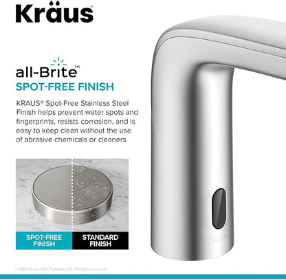 KRAUS Indy Touchless Sensor Bathroom Faucet with Control Box and Temperature Mixer in Spot Free Stainless Steel, KSB-10001SFS