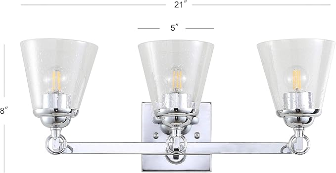 JONATHAN Y 21" Chrome Marion 3-Light Vanity Light Wall Sconce for Bathroom Decor, Clear Seeded Glass Shade, Reversible Hardwired Lamp for Mirror Hallway, LED Bulb (JYL7434A)