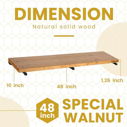 TEN49 48" Real Wood Floating Shelves for Wall - Set of 2 - Industrial Pipe Shelf Brackets - Rustic Farmhouse Wall Shelving - Light Walnut Wood - Kitchen, Bathroom, Living Room Heavy Duty Decor Art