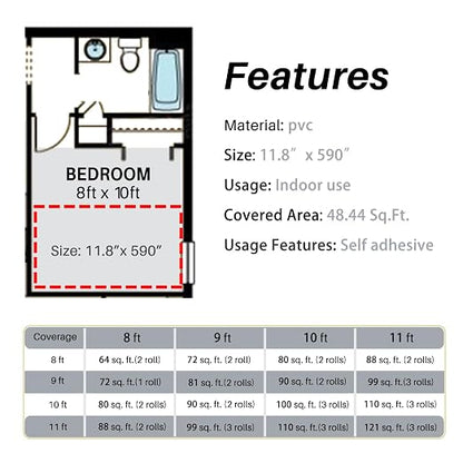 Wood Grain Peel and Stick Floor Tiles 11.8"x590" Hazy Blue | Wood-look non-slip vinyl for renters & DIY, easy cut, fewer seams, low upkeep, budget multi-surface floor guard