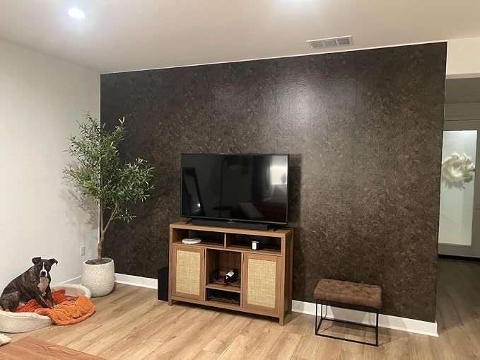 3yecao 16"×591" Big Roll Large Size Thick Dark Brown Tan Grey Concrete Wallpaper Peel Stick Glossy Charcoal Gray Concrete Contact Paper Vinyl Adhesive Taupe Cement Sticker for Bedroom Basement Walls