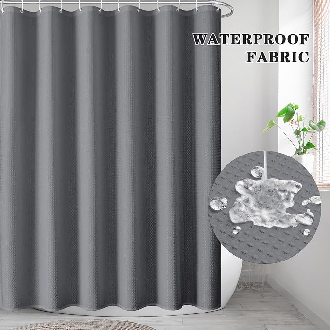 Shower Curtain Set, for Bathroom Decor 72" x 72", Grey Modern | Waffle Charcoal Solid Waffle Textured Cloth Waterproof Matching Window Shower Curtain 36 x 30 Inches