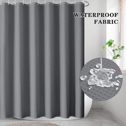 Shower Curtain Set, for Bathroom Decor 72" x 72", Grey Modern | Waffle Charcoal Solid Waffle Textured Cloth Waterproof Matching Window Shower Curtain 36 x 30 Inches