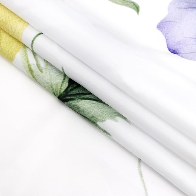 HVEST Floral Blue and Yellow Shower Curtain with Hooks, Spring Flower and Butterfly on White Shower Curtains for Bathroom Decor Rustic Wildflower Nature Plant Shower Curtain Set, 72L X 72W inches
