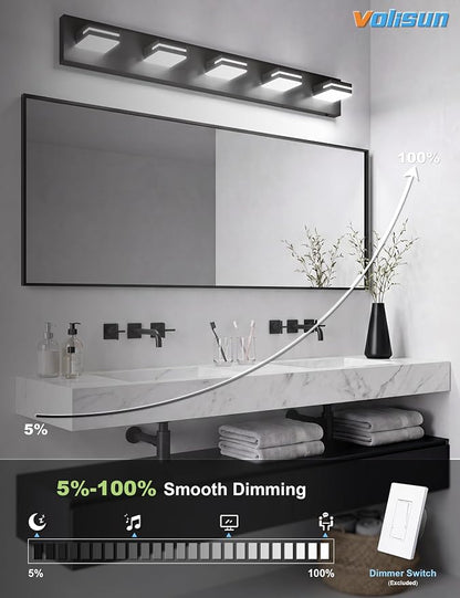 VOLISUN Modern 5-Light, 40-Inch Black Bathroom Vanity Light Fixtures Over Mirror, 5CCT Dimmable, Energy Efficient, ETL Certificated