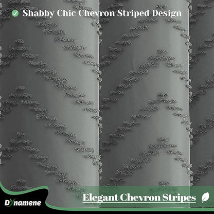 Extra Long Boho Shower Curtain Tufted Chevron 72x84 Charcoal Grey | 84 Inch Tall, Elegant Tassel, Lightweight Textured Fabric, Water Repellent, Washable, Hotel Spa, for Bathroom/Dorm 12 Hooks