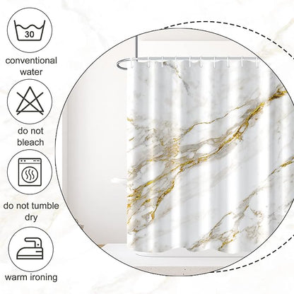 AWERT Abstract Minimalism White and Gold Ink Art Marble Shower Curtain for Bathroom Modern High Definition Printing Waterproof Shower Curtain with Hooks Bathroom Decor 72x84 inch