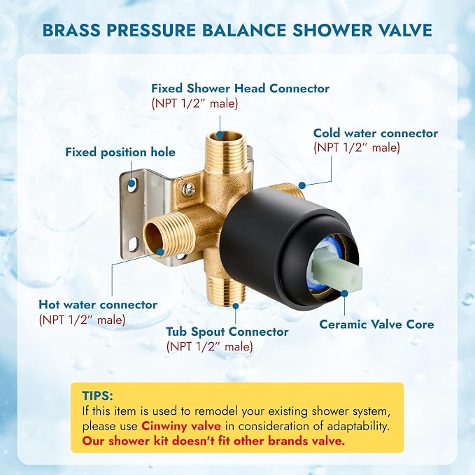 Bathtub Shower Faucet Set Wall Mounted 6 Inch 5-Spray Rainfall Shower Head with Rough-in Valve Single Handle Control Shower Trim Kit with Tub Spout, Matte Black