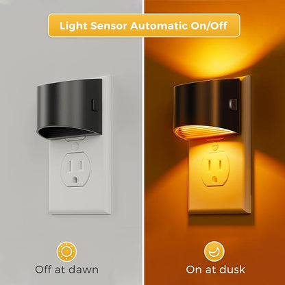 L LOHAS LED Night Lights Plug into Wall with 3CCT Adjustable, 1W Nightlight | (1600K/3000K/5000K), 1W Nightlights Plug in Wall with Dusk to Dawn Sensor, 2 Pack, Black Housing