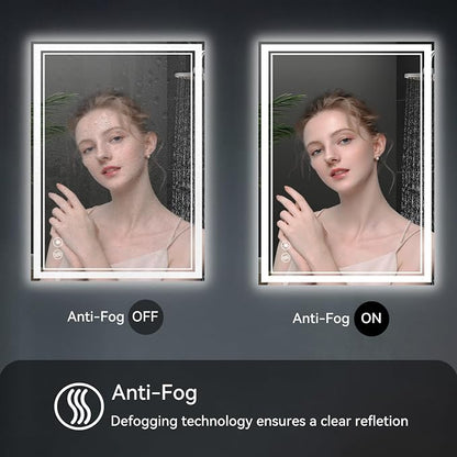 24 x 32” LED Mirror for Bathroom with Lights Anti-Fogging Dimmable 3 Colors LED Bathroom Mirror with Lights Memory Function Smart Mirror Touch Sensor Square Wall Mounted