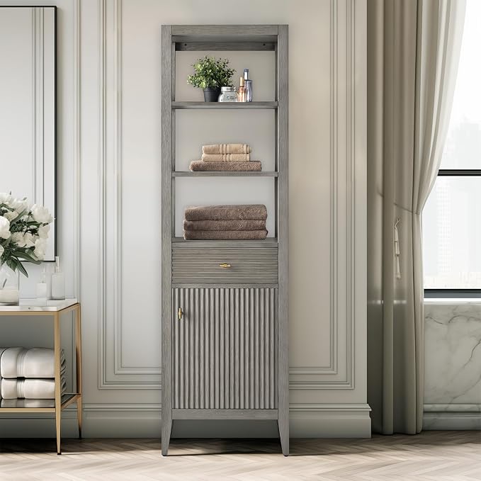 Vanity Art Vanity with Storage Cabinet & Shelves, Free-Standing Vanity with Soft-Closing Doors, Driftwood Gray, Golden Brushed Handware VA91-LC-DG-GB