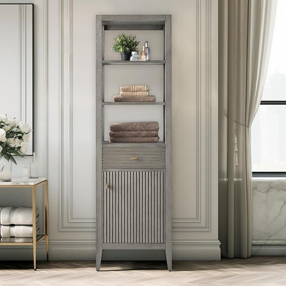 Vanity Art Vanity with Storage Cabinet & Shelves, Free-Standing Vanity with Soft-Closing Doors, Driftwood Gray, Golden Brushed Handware VA91-LC-DG-GB