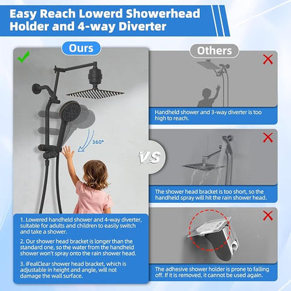 10" Metal Rain Filtered Shower Head with Handheld, 10 Modes, Easy Reach | Oil Rubbed Bronze, High-Pressure Rainfall Showerhead, 4-Way Diverter Pause Mode, 16" Extension Arm, 20-Stage Shower Filter