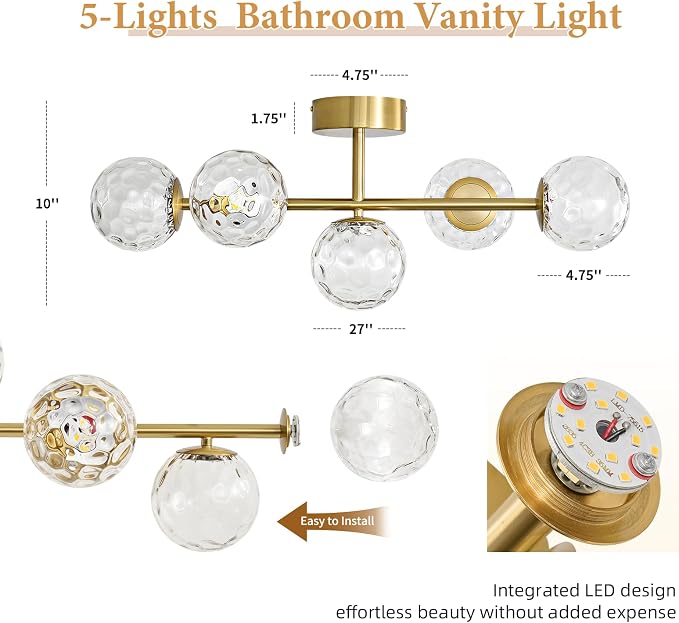 ALIYIQI LED Bathroom Vanity Light Fixtures,Brushed Gold Brass Bathroom Light Fixtures