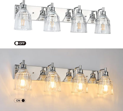 4 Light Bathroom Light Fixtures Modern Chrome Vanity Lights for Bathroom Lighting Fixtures Over Mirror with Thickened Glass Shade for Cabinet Mirror Bedroom Hallway