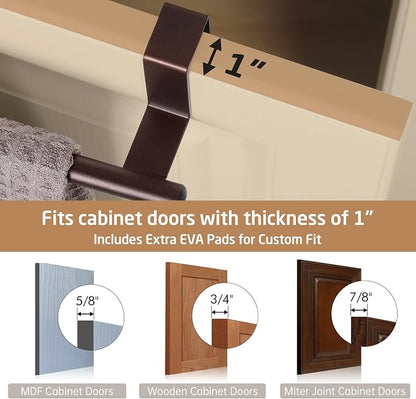 KES Over The Cabinet Towel Holder Fit 1" Thick, Kitchen Towel Holder, Brown | Anti-Wobble, Scratchproof, for Dish Hand Towels, Over The Door Towel Bar with Extended Hooks, 2 Pack, KTH500S26-OB-P2