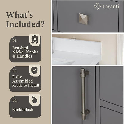 Lavanti Oakford 60 Inch Bathroom Vanity with Sink – Stylish Gray Vanity Bathroom with Storage Cabinet – Modern Bathroom Vanities with Double Vanity Sink & Quartz Countertop