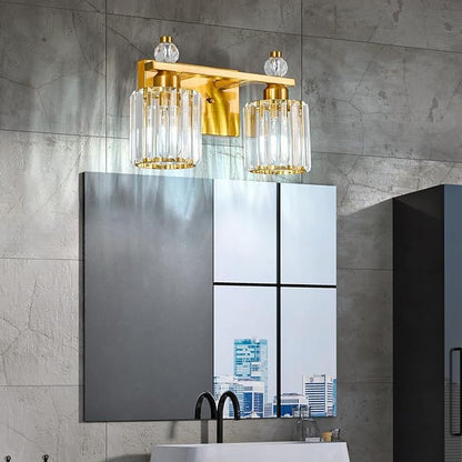 Bathroom Vanity Lights 2-Light Gold Modern Crystal Vanity Light Fixtures Over Mirror Crystal Bathroom Vanity Lighting Fixtures