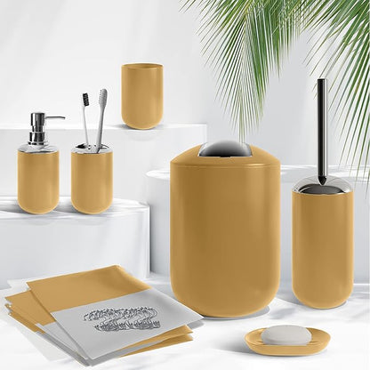 Clara Clark Bathroom Set - Gold Bathroom Accessories Set, 20PC Bathroom Accessory Set, Shower Curtain Set with Liner, Toothbrush Holder, Soap Dispenser, Soap Dish, Toilet Brush Holder, and Trash Can