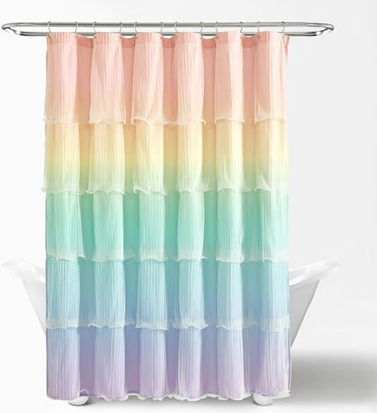 Lush Decor Rainbow Ombre Nerina Ruffled Shower Curtain Single 72" W x 72" L Rainbow -Colorful Shower Curtains for Bathroom - Kids Bathroom Decor