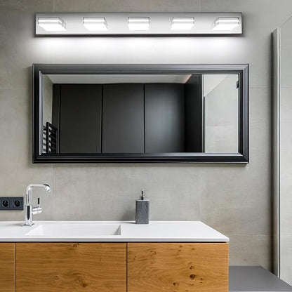SineRise LED Modern Bathroom Vanity Light Fixtures (5-Light, 40-Inch), Chrome Modern Acrylic Bathroom Wall Lighting Fixtures Over Mirror (Cool White 6000K)