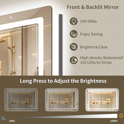 30"x50" LED Bathroom Mirror with Lights, Backlit + Front Lit, Anti-Fog, Lighted Bathroom Mirror for Wall, HD Shatterproof Tempered Glass, Dimmable, Memory Function (Horizontal/Vertical)