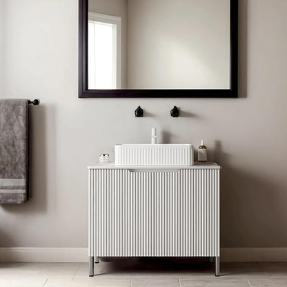 30" Bathroom Vanity with Sink, Small Bathroom Vanity with Durable Ceramic Basin and Sintered Stone Countertop and Soft Closing, Freestanding Bathroom Vanities, White