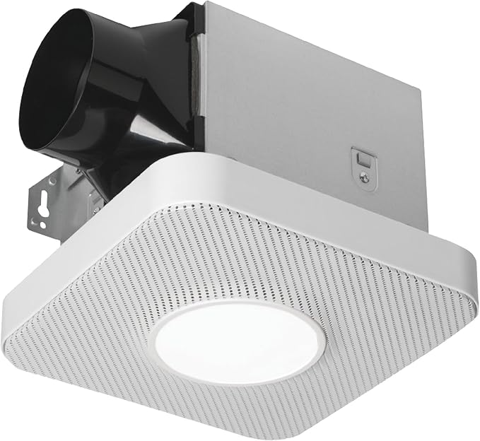 Homewerks 7130-40-BT DC Bathroom Fan with Light and Bluetooth Speaker 90-CFM 1.2 Sones White Easy Install, 4000 Kelvin Cool White Light