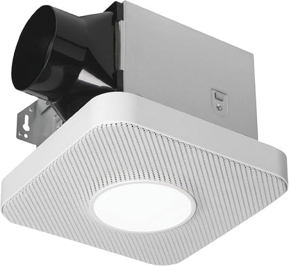 Homewerks 7130-40-BT DC Bathroom Fan with Light and Bluetooth Speaker 90-CFM 1.2 Sones White Easy Install, 4000 Kelvin Cool White Light