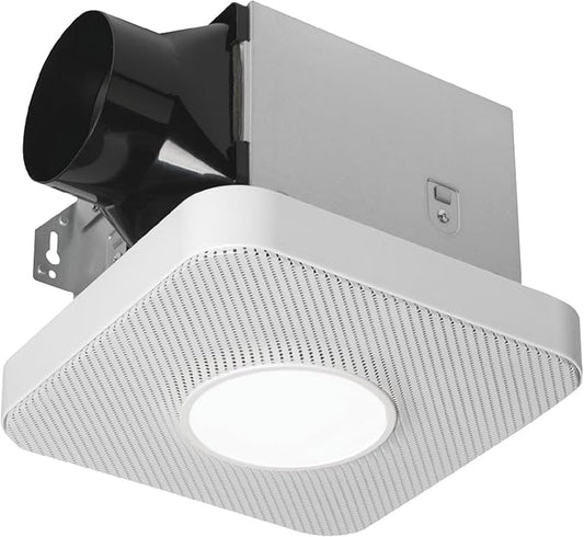 Homewerks 7130-40-BT DC Bathroom Fan with Light and Bluetooth Speaker 90-CFM 1.2 Sones White Easy Install, 4000 Kelvin Cool White Light