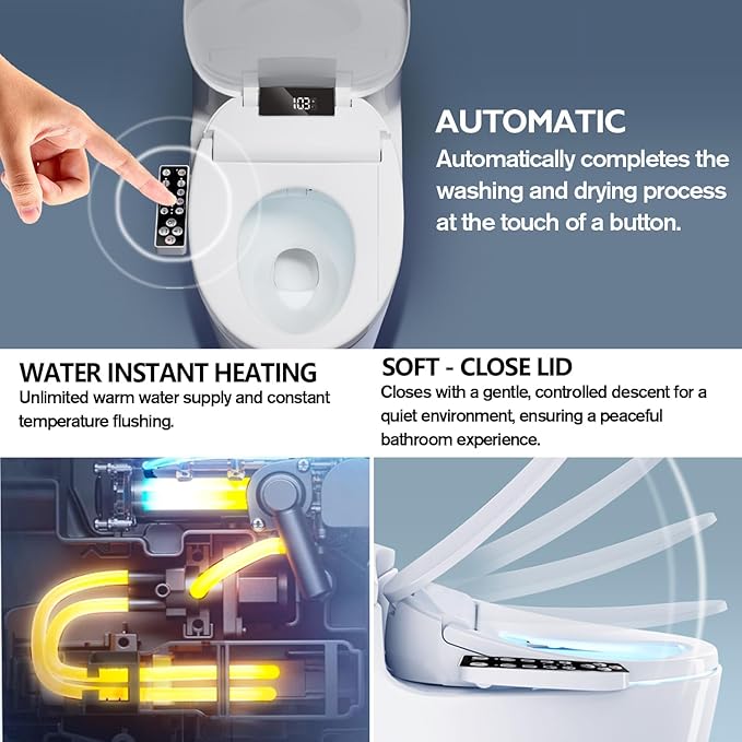 Electric Heated Bidet Toilet Seat, Warm Water Oscillating Wash, Heated Toilet Seat, Air Dryer, Soft Close Lid, Night Light, Self Cleaning Nozzle, LED Display Requires Outlet - Elongated