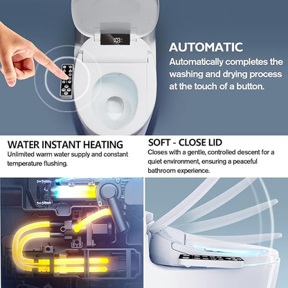 Electric Heated Bidet Toilet Seat, Warm Water Oscillating Wash, Heated Toilet Seat, Air Dryer, Soft Close Lid, Night Light, Self Cleaning Nozzle, LED Display Requires Outlet - Elongated