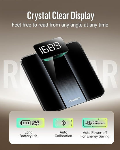 RunStar Digital Bathroom Scale for Body Weight with High Precision, Clear LED Backlight Display, Accurate Scale with Durable Tempered Glass, 400lb, Silver