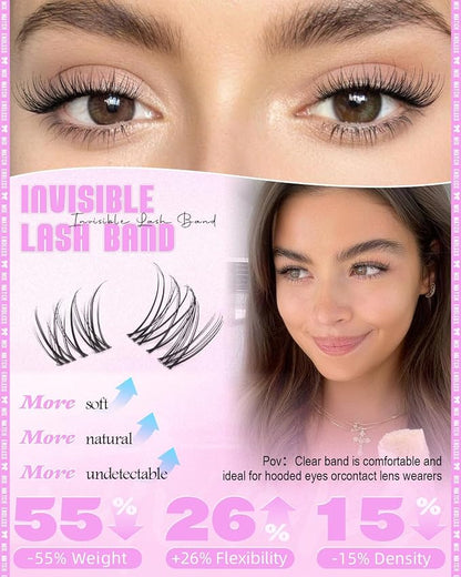 Natural Lash Clusters Wispy Eyelash Clusters Lashes DIY 8-14mm Venus Lash Extensions with 6mm Bottom Lash Clusters Invisible Band Lashes Short Cluster Eyelash Extensions Natural Look
