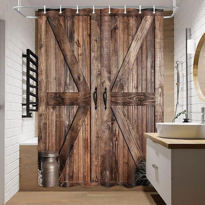 Rustic Barn Door Shower Curtain for Bathroom, Retro Countryside Wood Board Bathroom Decor Curtain Sets,Art Vintage Famhouse Western Bath Curtains RV Shower Curtains with Hooks 47x64 inch