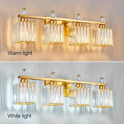 Vanity Lights 4-Light Modern Crystal Vanity Light Gold Bathroom Light Fixtures Over Mirror Crystal Bathroom Vanity Lighting Fixtures